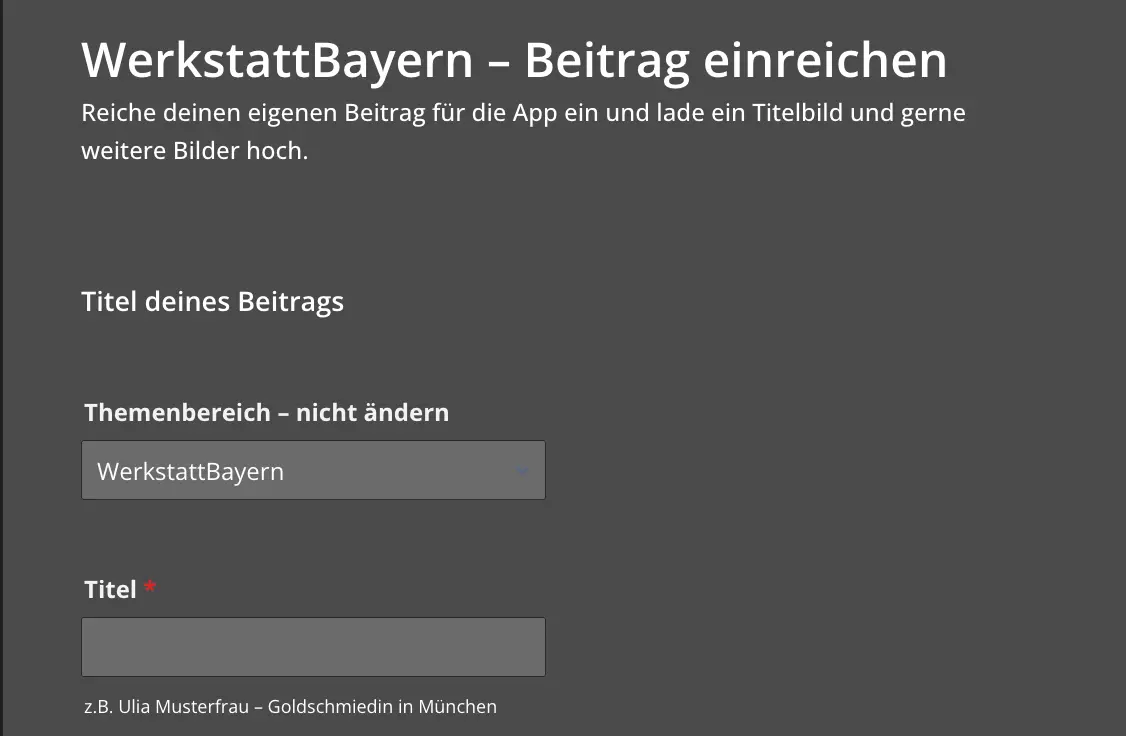 Vorschau des Eingabeformulars für Werkstatt Bayern
